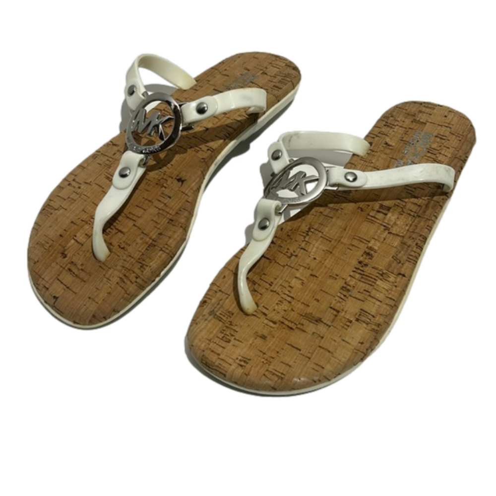 New Michael Kors MK Charm Jelly White flip flop cork bottom sandals size 6.